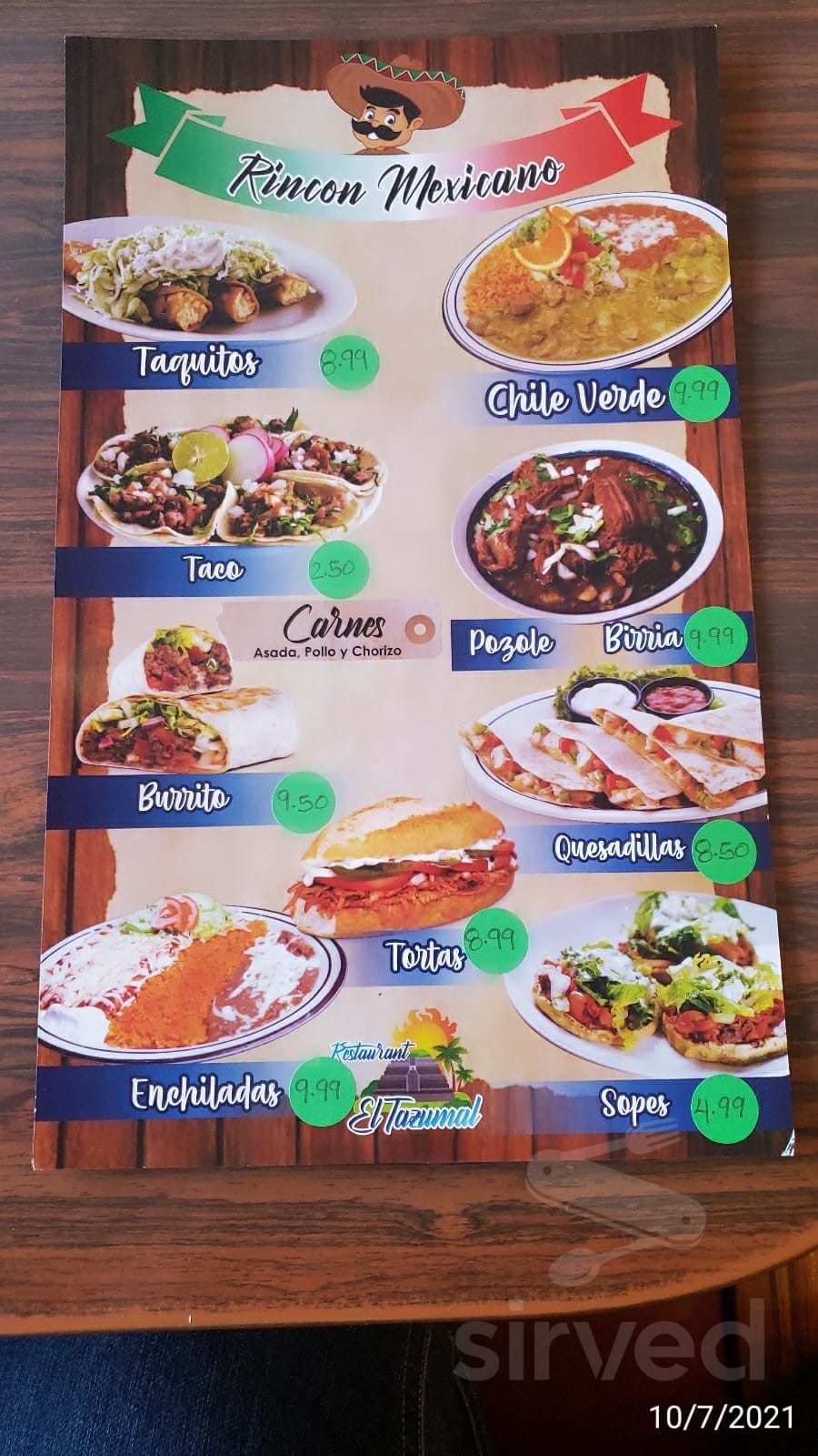 El Tazumal Restaurant Salvadoreno & Mexicano menu in Bakersfield
