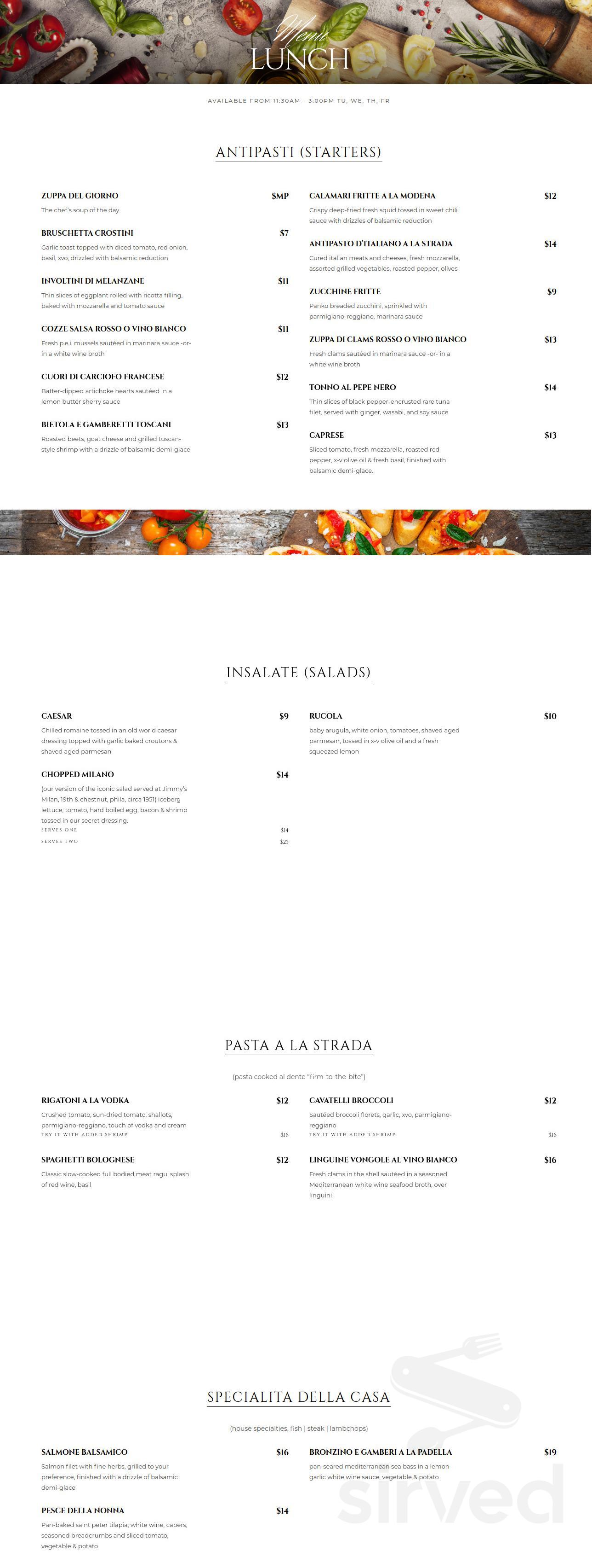 Strada West Menu La Strada Italian Restaurant menus in Huntingdon Valley, Pennsylvania ...