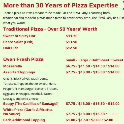 The Pizza Lady menu in Pawcatuck, Connecticut, USA