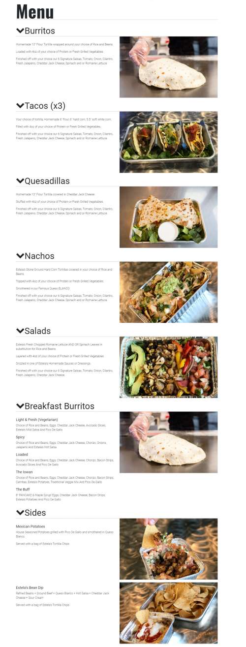 Estela's Fresh Mex Coralville menu in Coralville, Iowa, USA