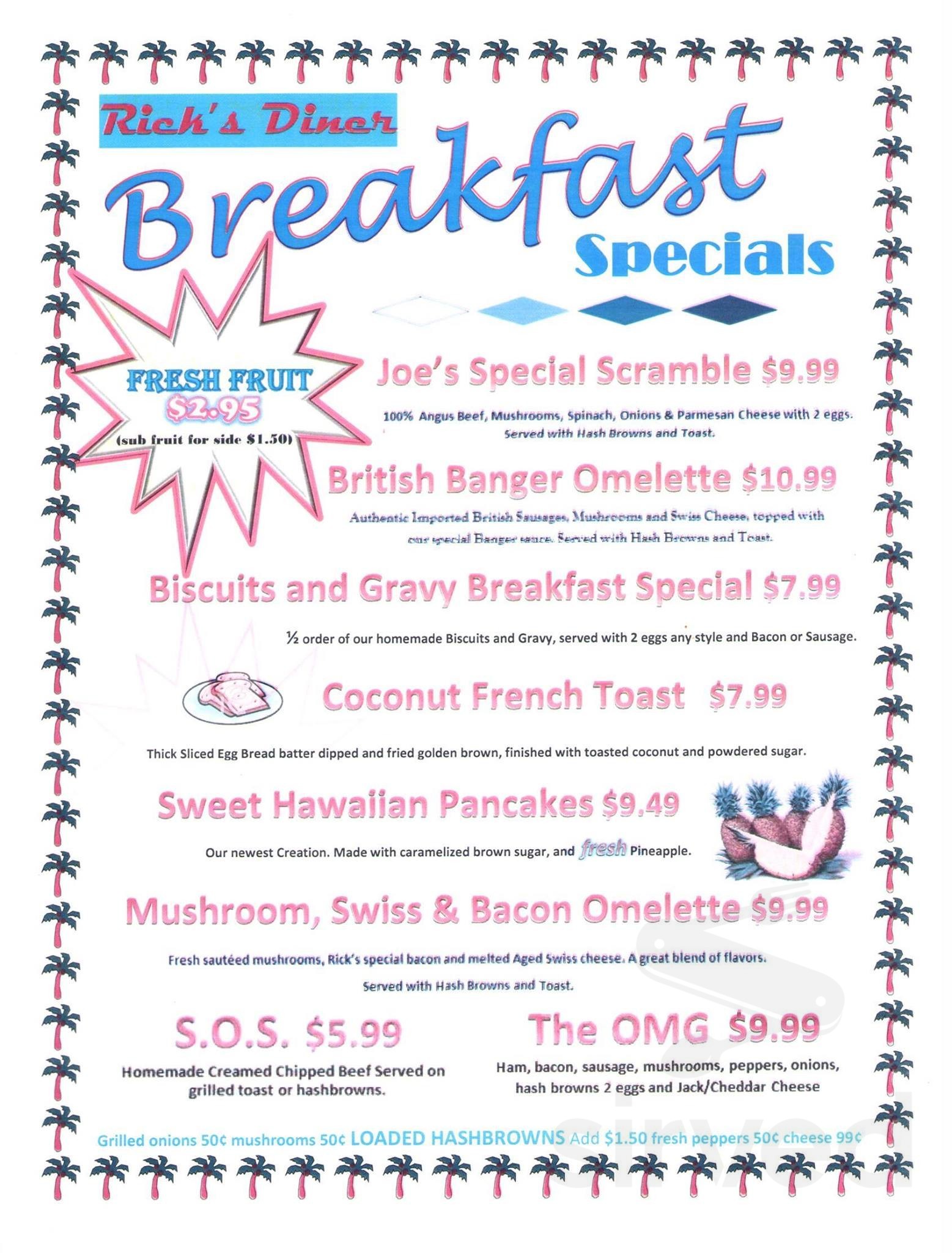 Rick's Diner menu in Port St. Lucie, Florida, USA