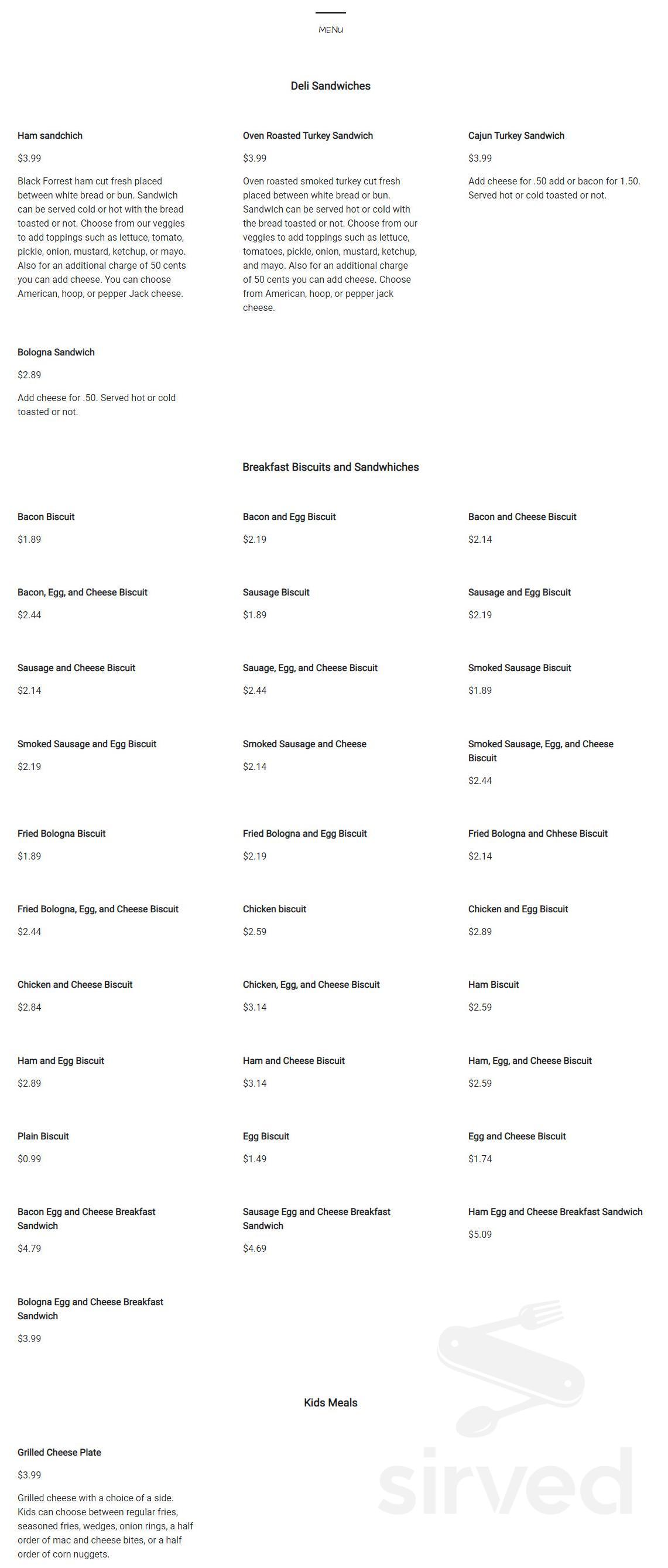 Menu for Warsaw Grocery in Byhalia, MS Sirved