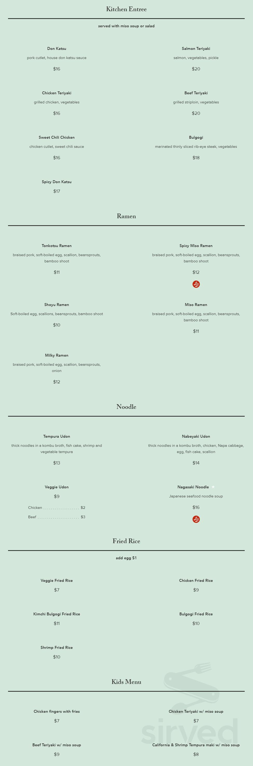 Menu - Glenview IL's Mozu Sushi & Izakaya | Sirved