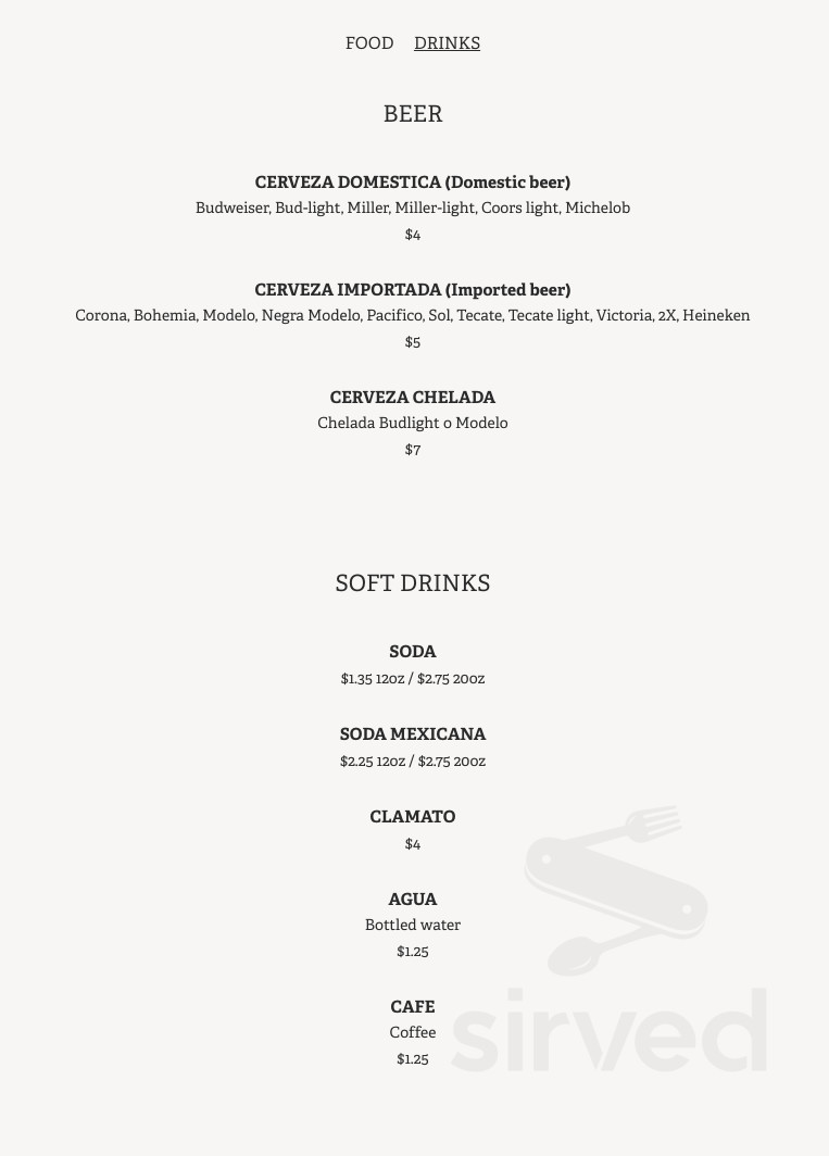 Birrieria Baldomeros 2 drink menu in Los Angeles, California