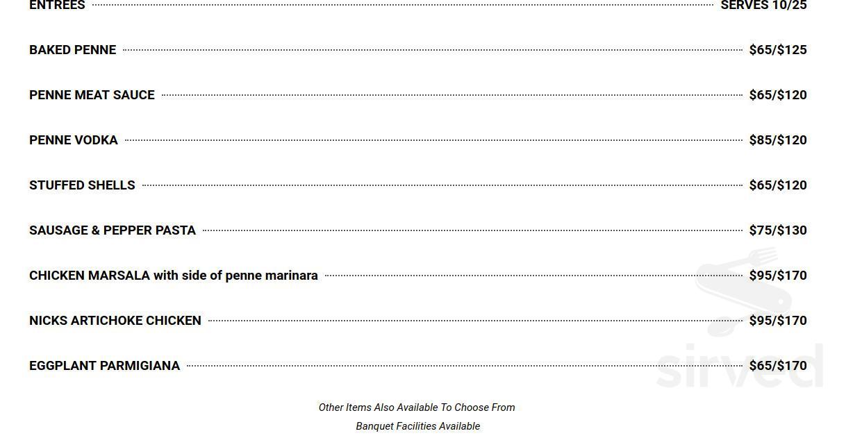 Nick's Italian Restaurant menu in Fort Lauderdale, Florida, USA