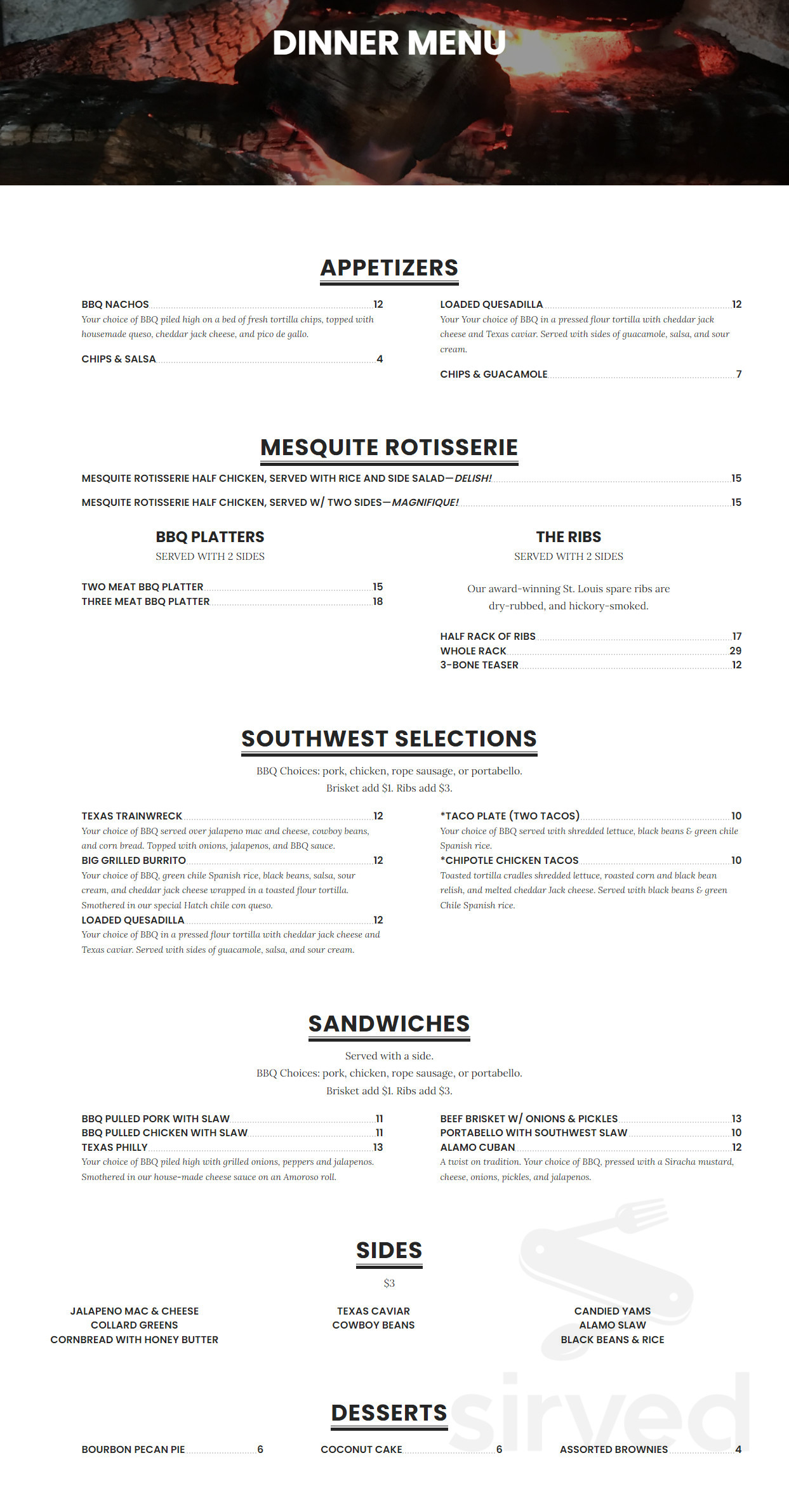 Menu - Richmond VA's Frontier by Alamo | Sirved