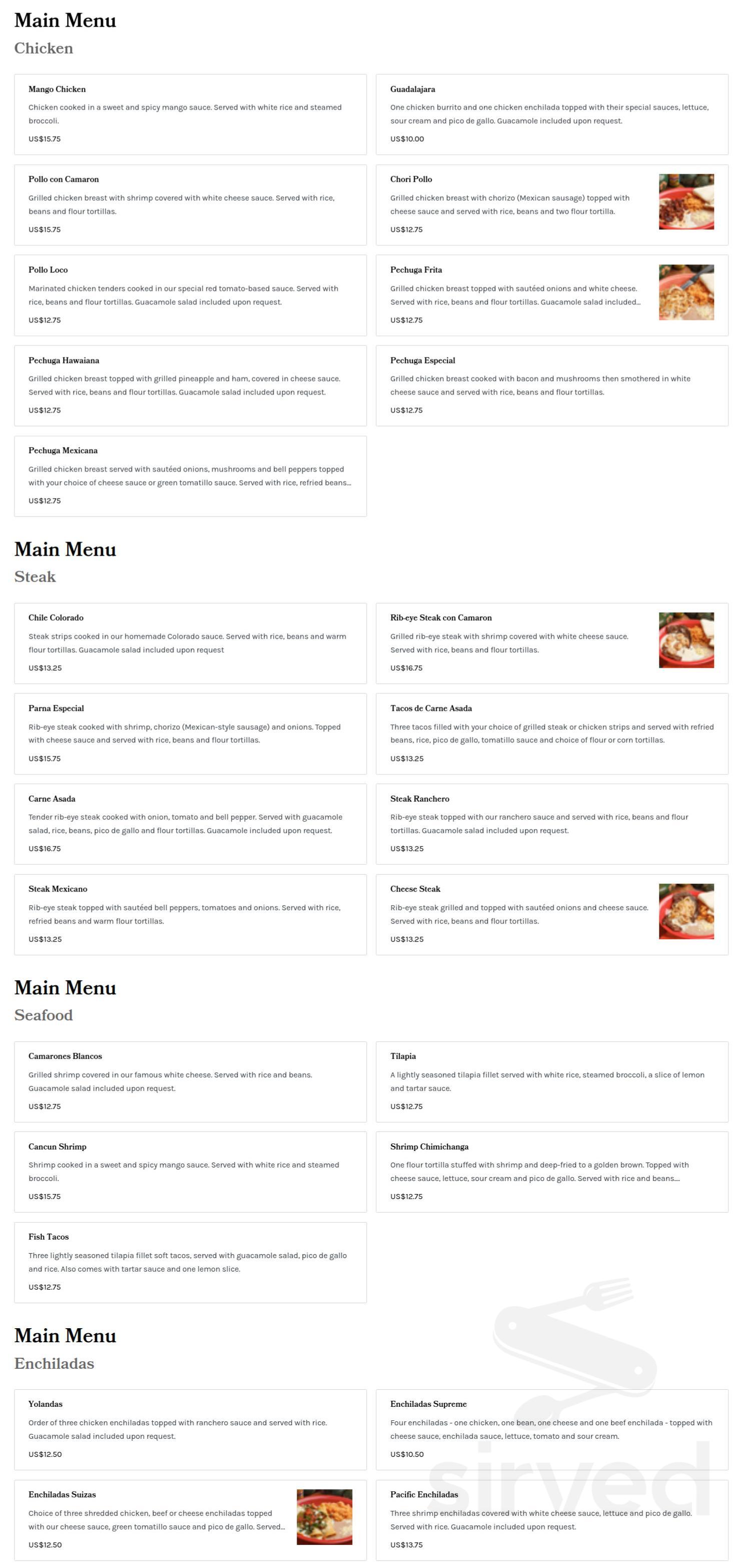 Menu Jackson TN s Los Portales Mexican Restaurant Sirved