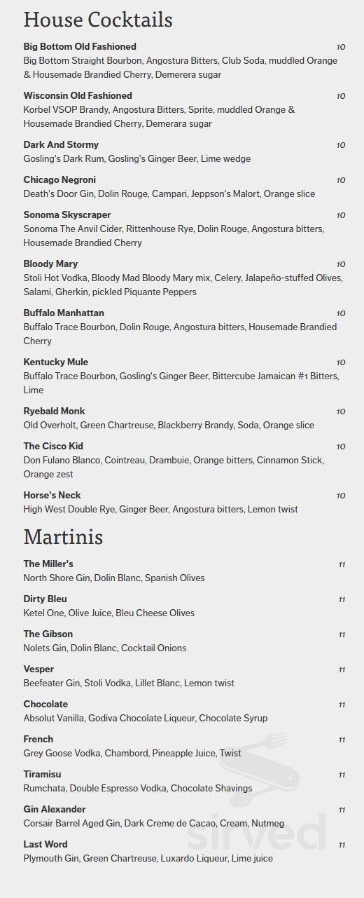 Miller's Pub Menu - Chicago, Illinois | Sirved