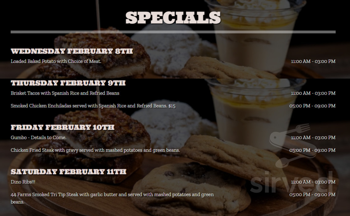 Eaker Barbecue menu in Fredericksburg, Texas, USA