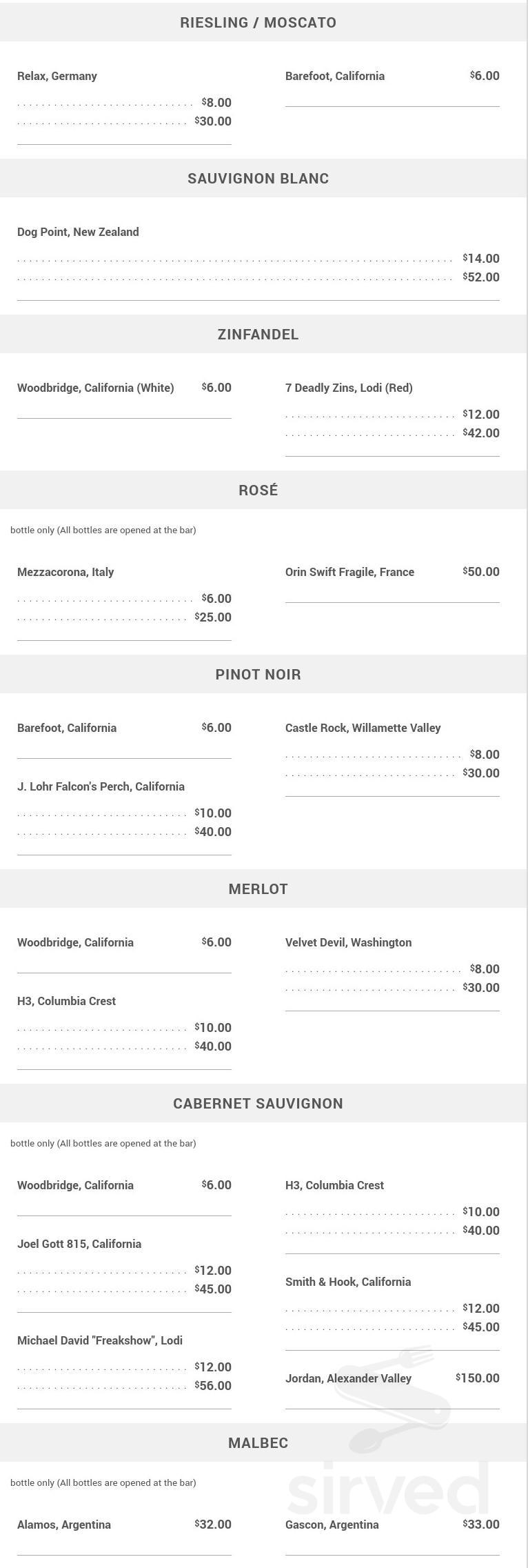 Abendigo's menu in Broken Bow, Oklahoma, USA