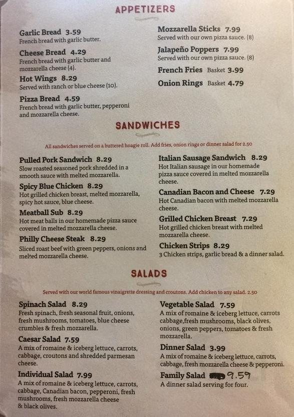 Red Banjo Pizza menu in Park City, Utah, USA