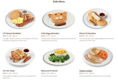 Bob Evans menu in Saginaw, Michigan, USA