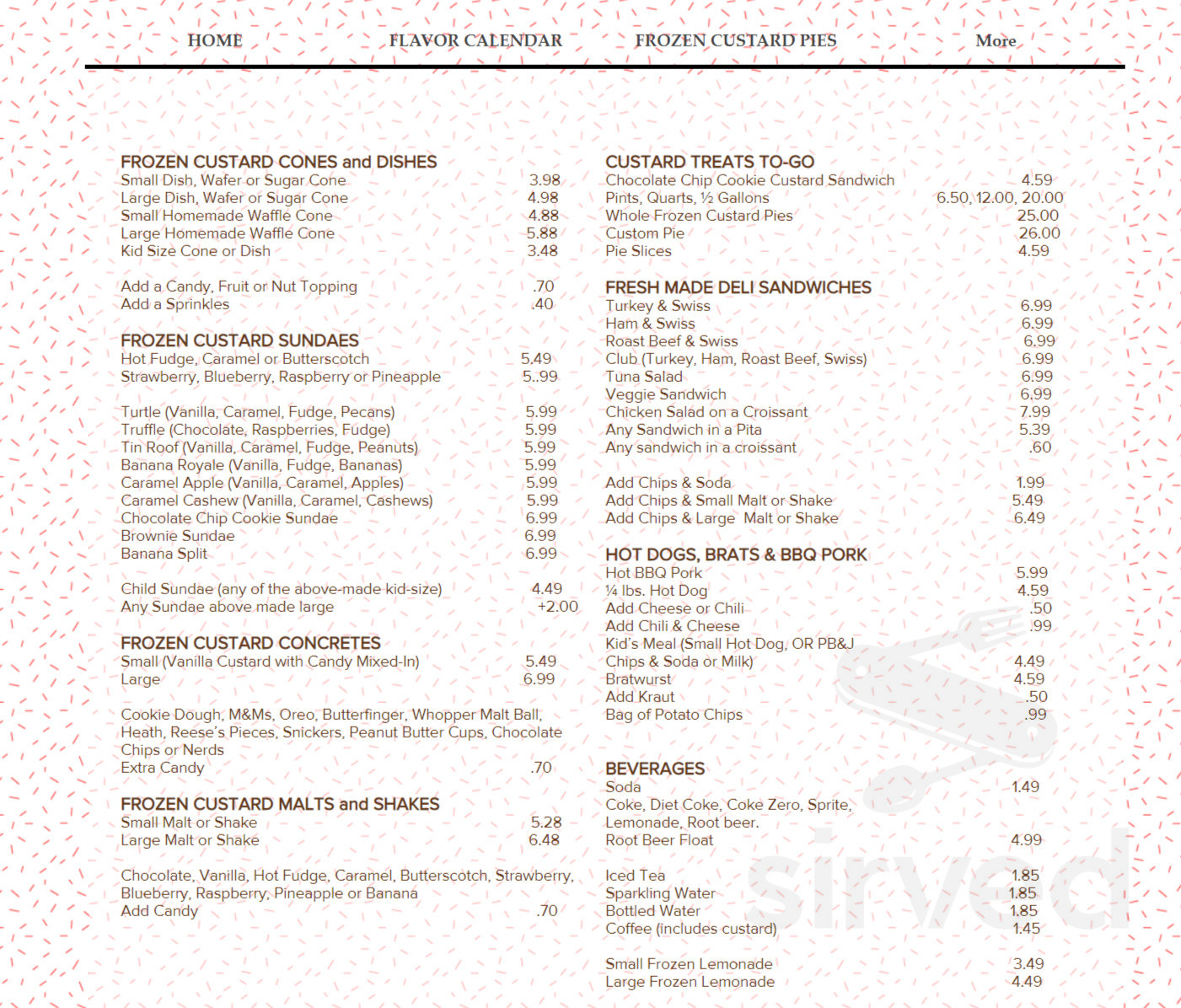 Menu Excelsior MN's Adele's Frozen Custard Sirved