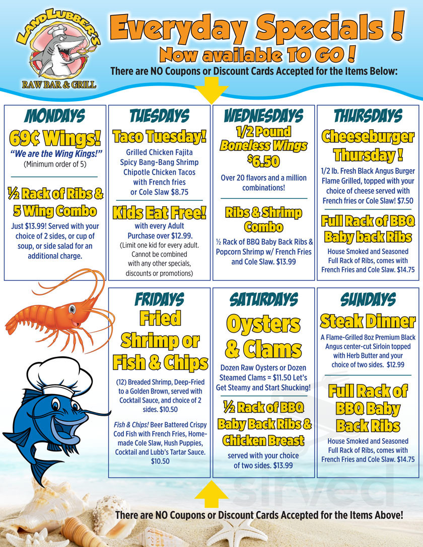 LandLubber's Raw Bar & Grill menu in Plantation, Florida, USA