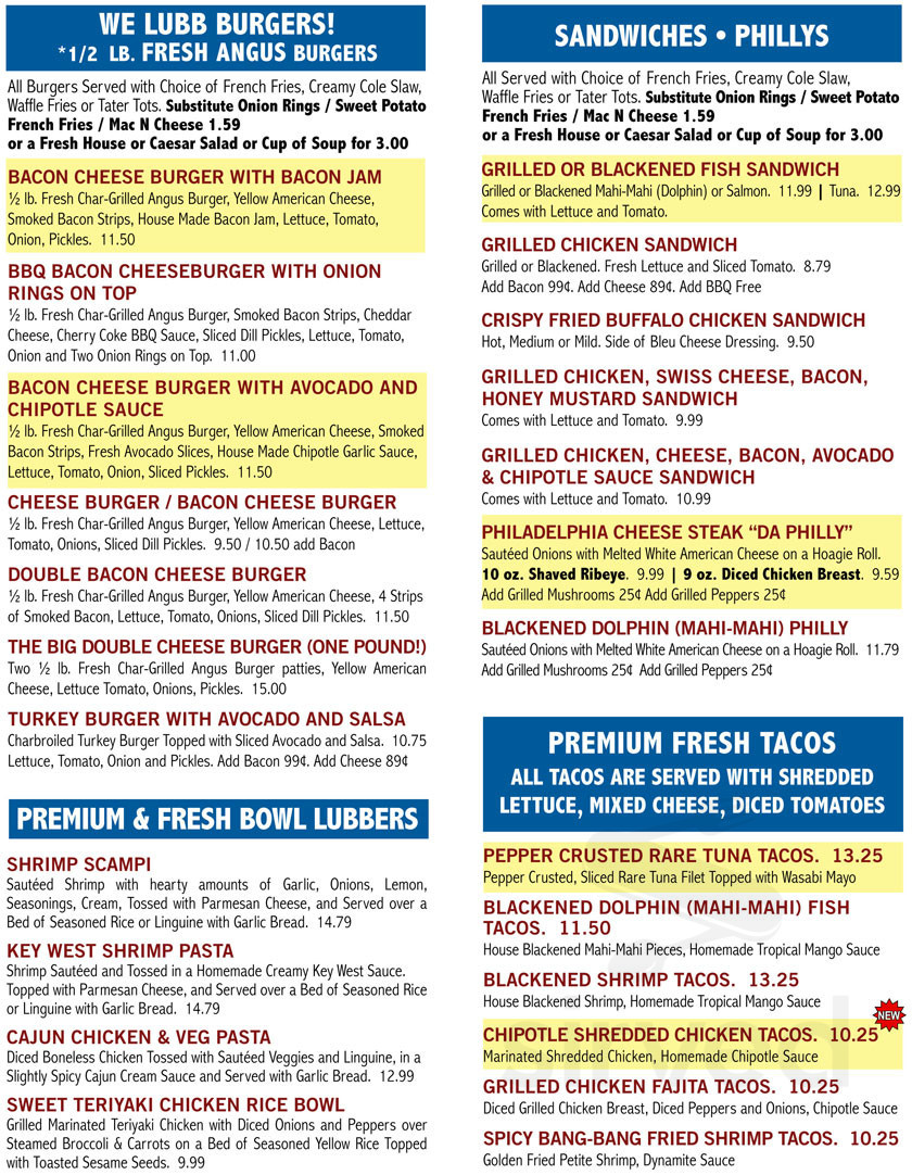 LandLubber's Raw Bar & Grill menu in Plantation, Florida, USA