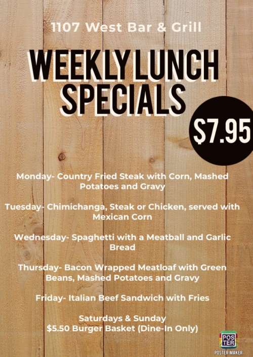 1107 West Bar & Grill menu in Bloomington, Illinois, USA