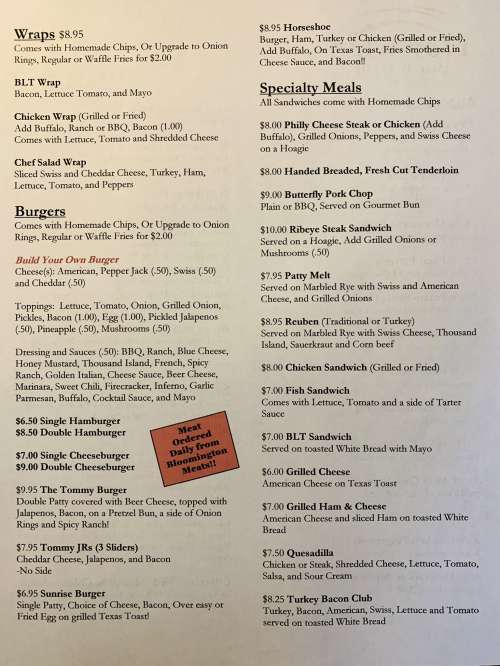 1107 West Bar & Grill menu in Bloomington, Illinois, USA