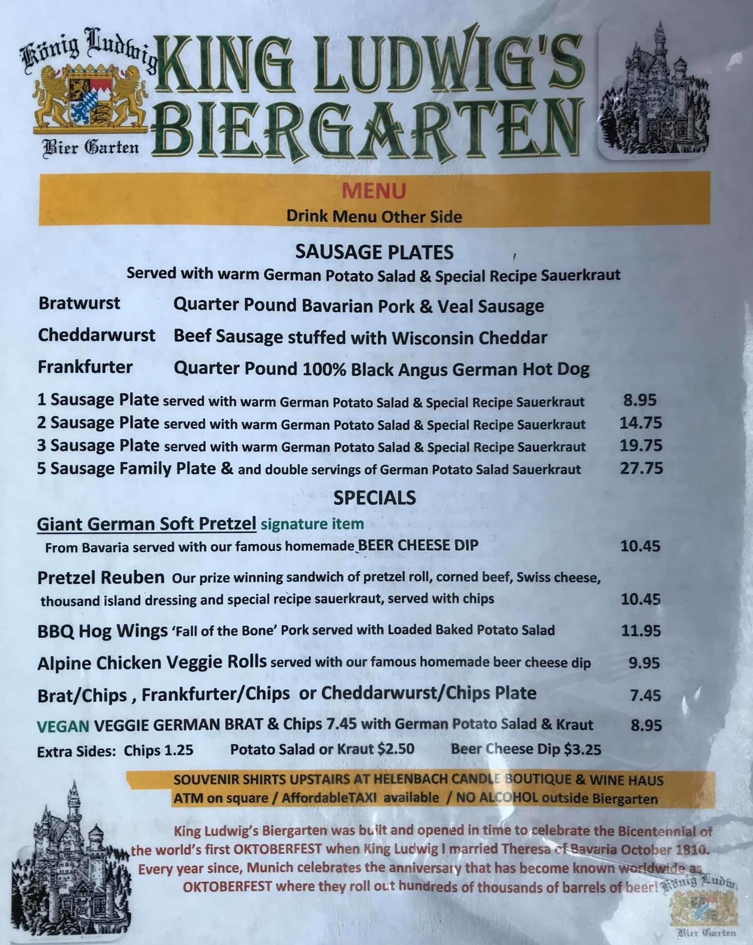 King Ludwig Biergarten menu in Helen, USA