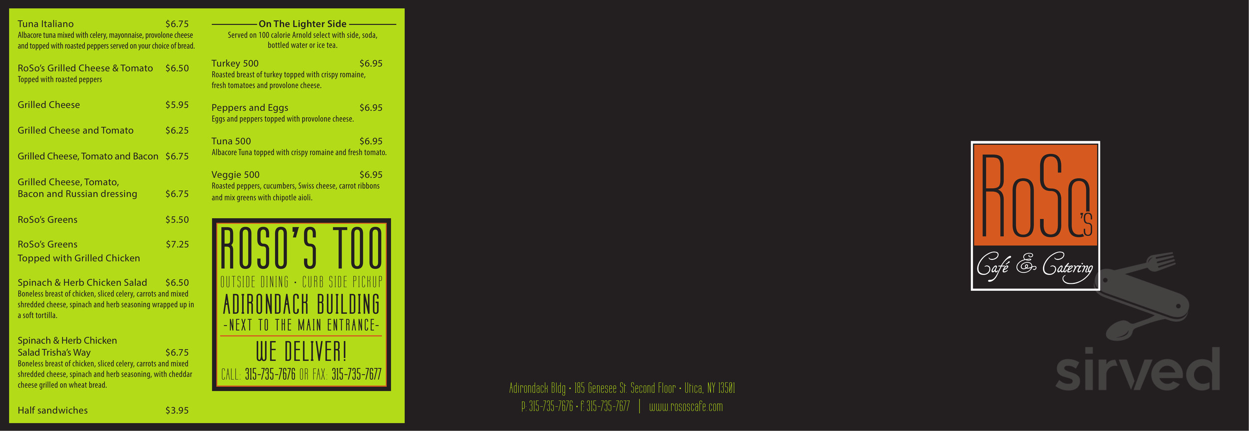 Roso's Cafe Catering menus in Utica, New York, United States