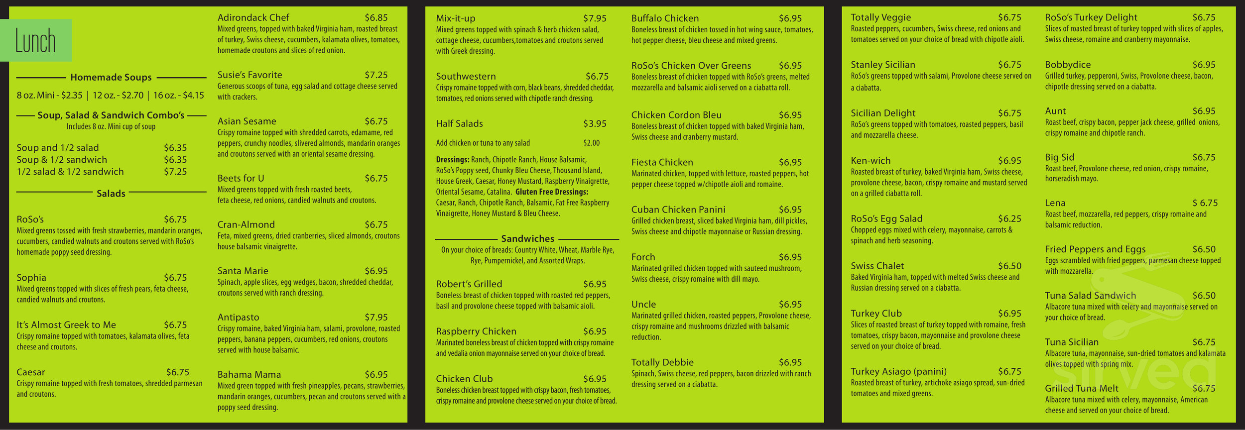 Roso's Cafe Catering menus in Utica, New York, United States