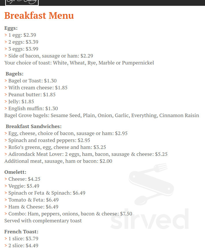 Roso's Cafe Catering menus in Utica, New York, United States