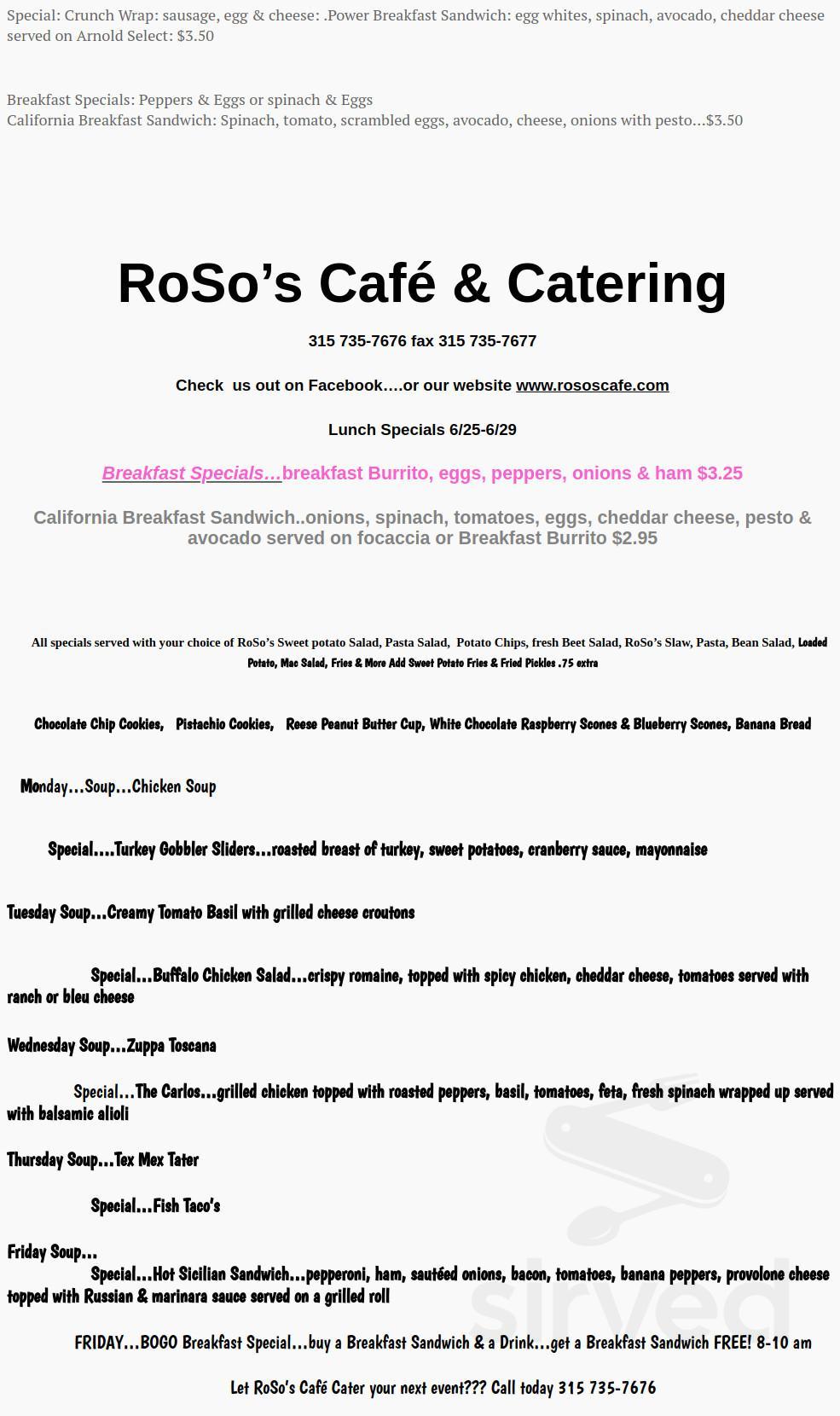 Roso's Cafe Catering menus in Utica, New York, United States