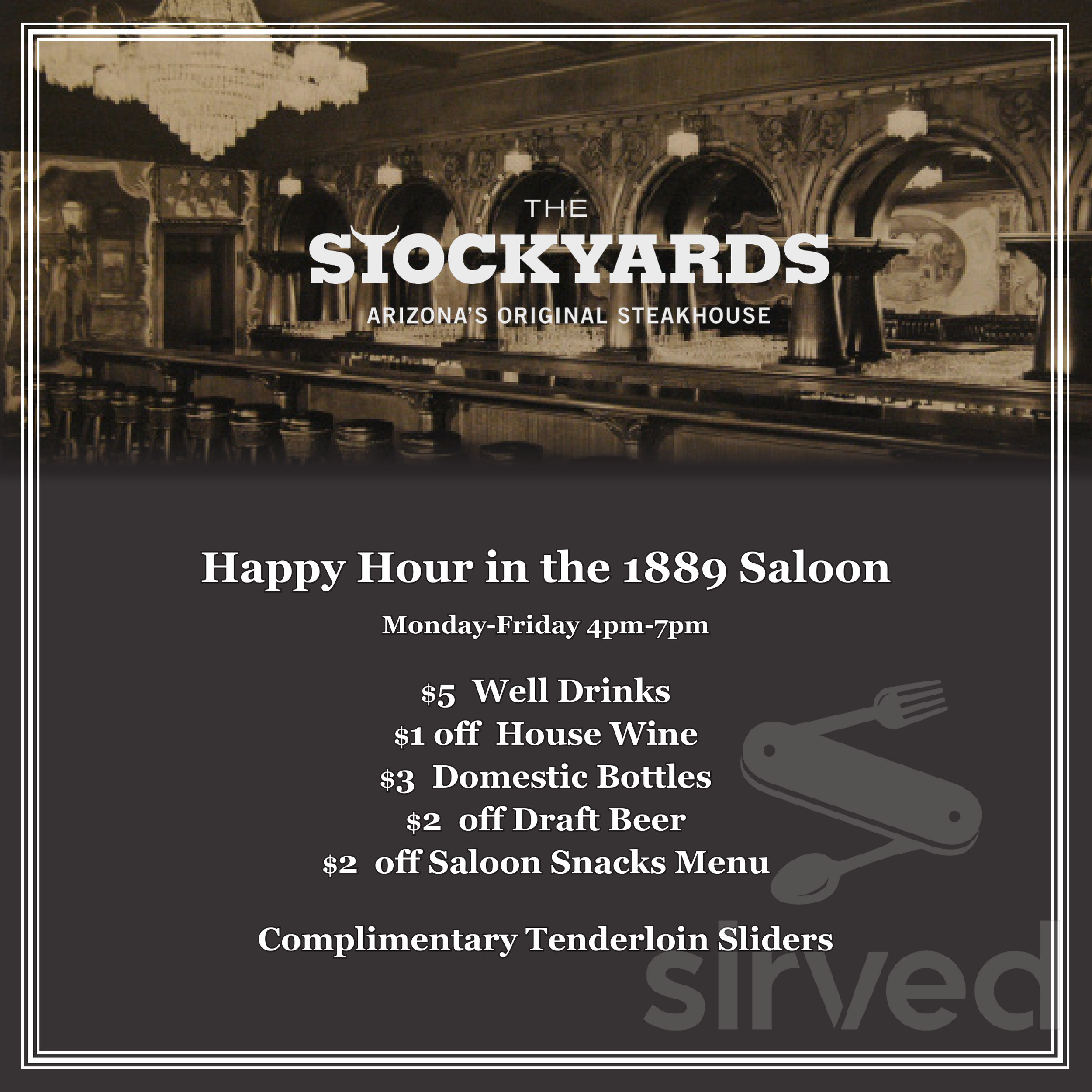 Menu for The Stockyards Steakhouse in Phoenix, AZ | Sirved