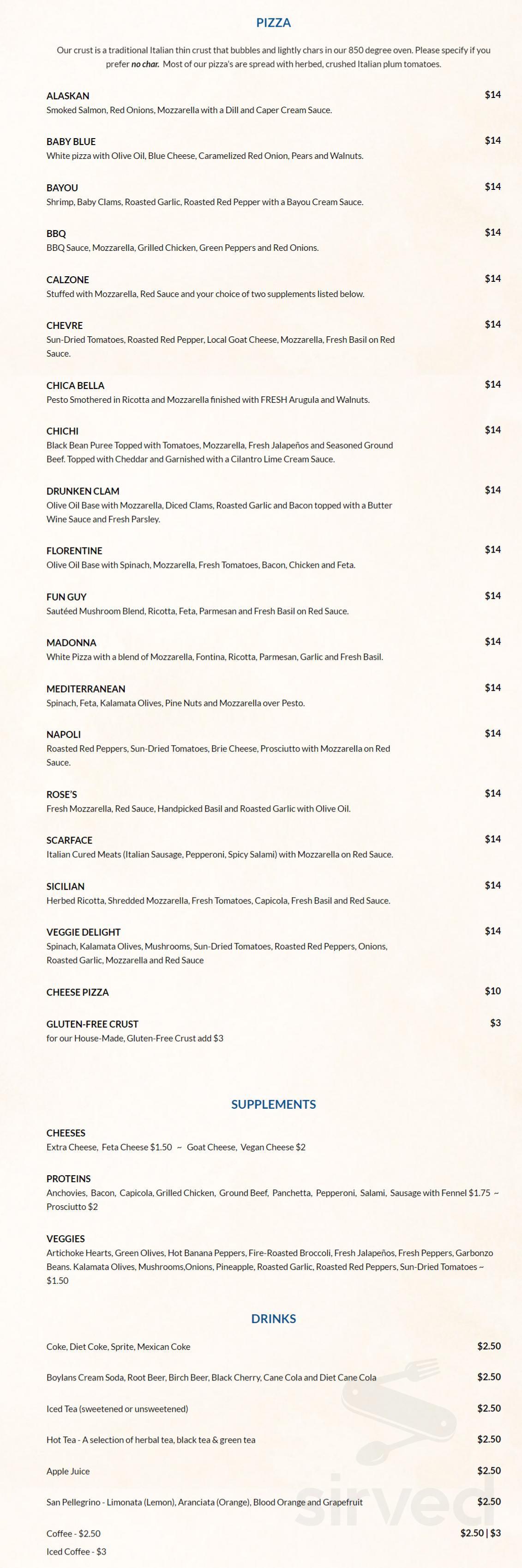 Fresh Wood Fired Pizza West menu in Asheville, North Carolina, USA