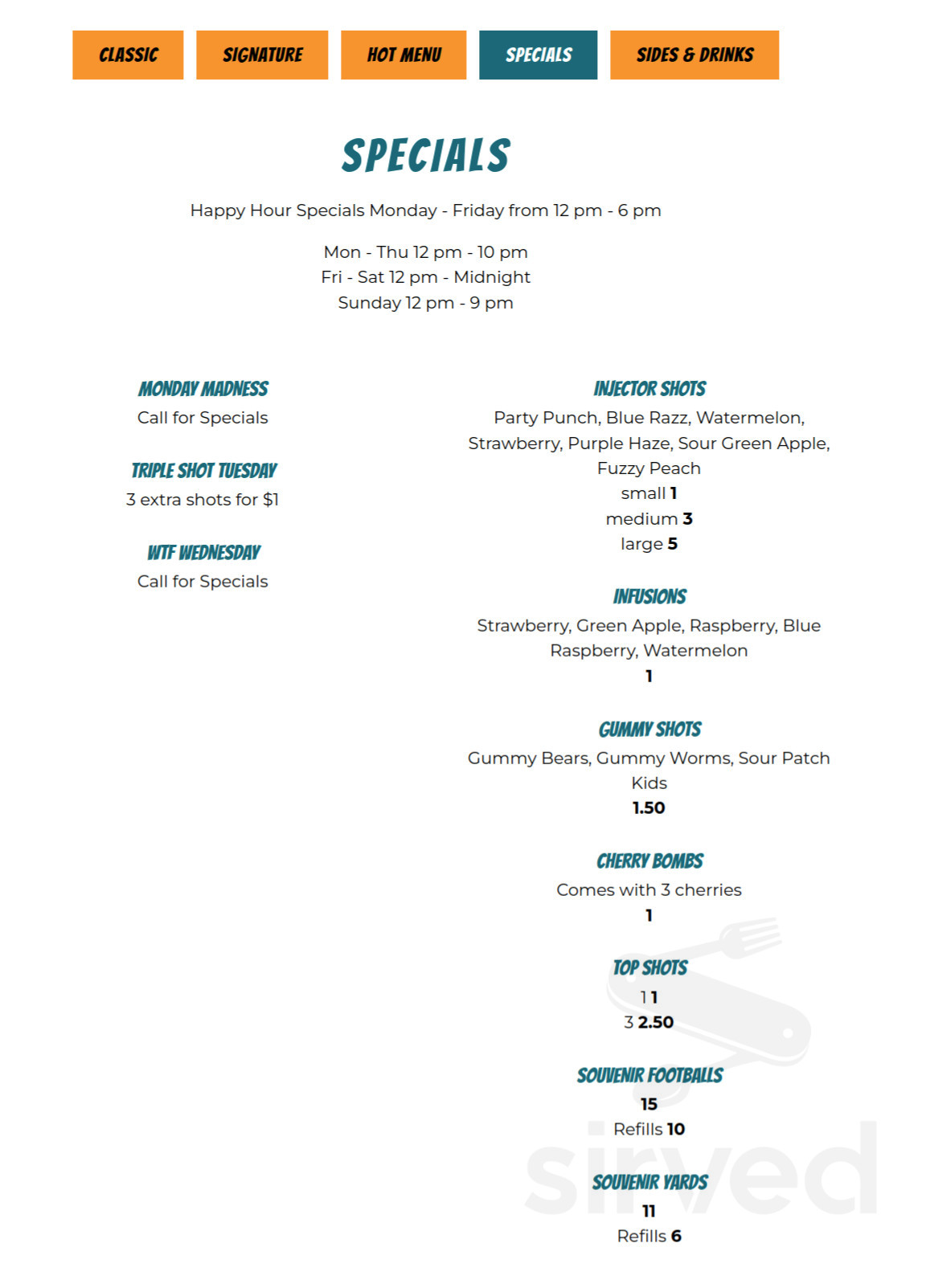 Daiquiri Shack menu in Houston, Texas, USA