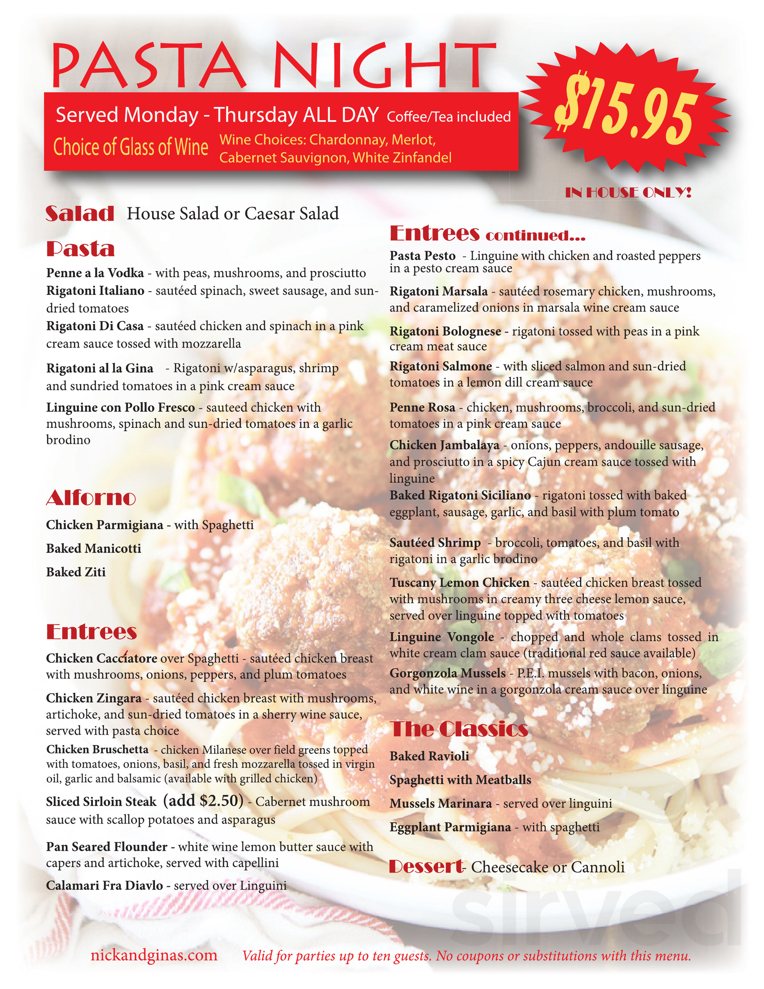 Nick & Gina's menus in Selden, New York, United States