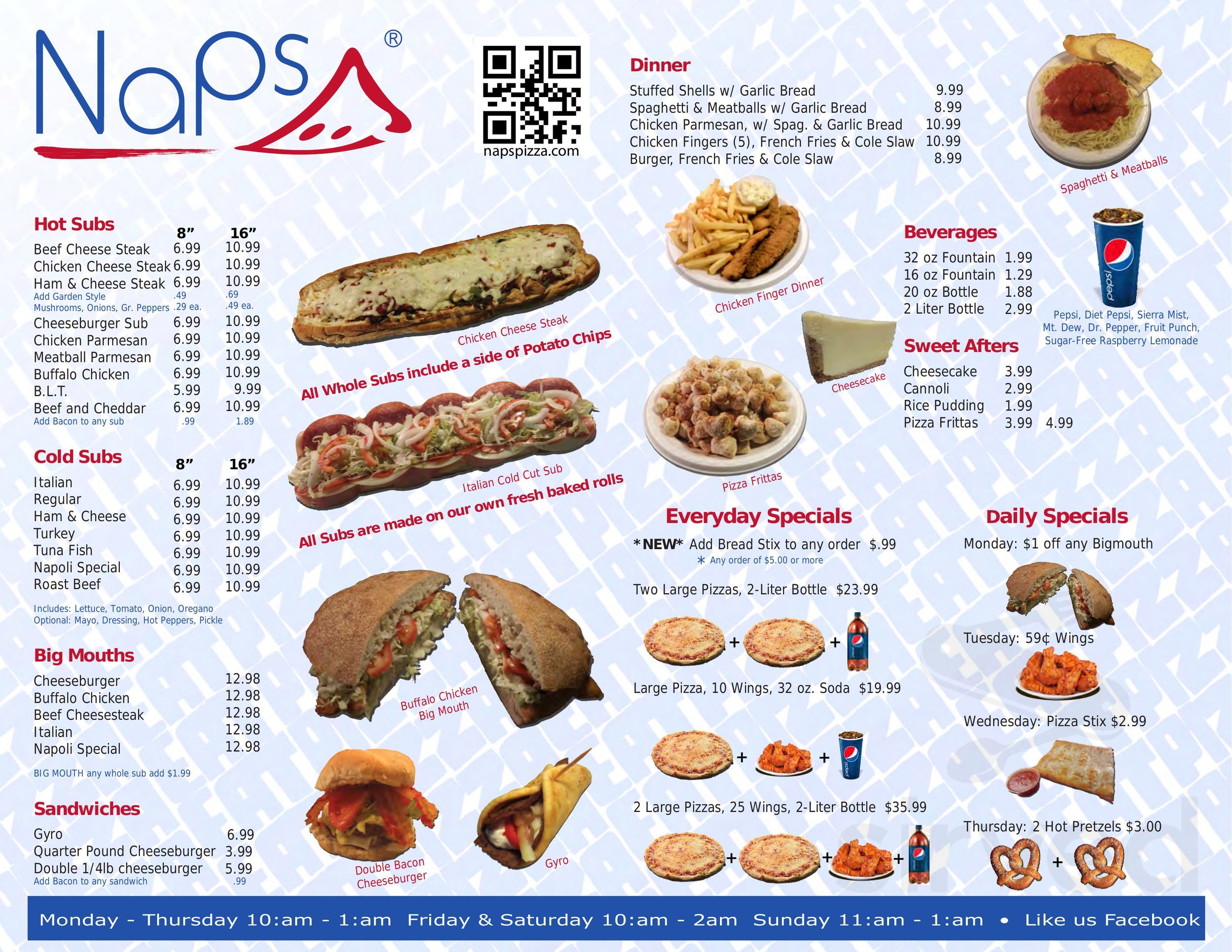 Naps Pizza menu in Bloomsburg, Pennsylvania