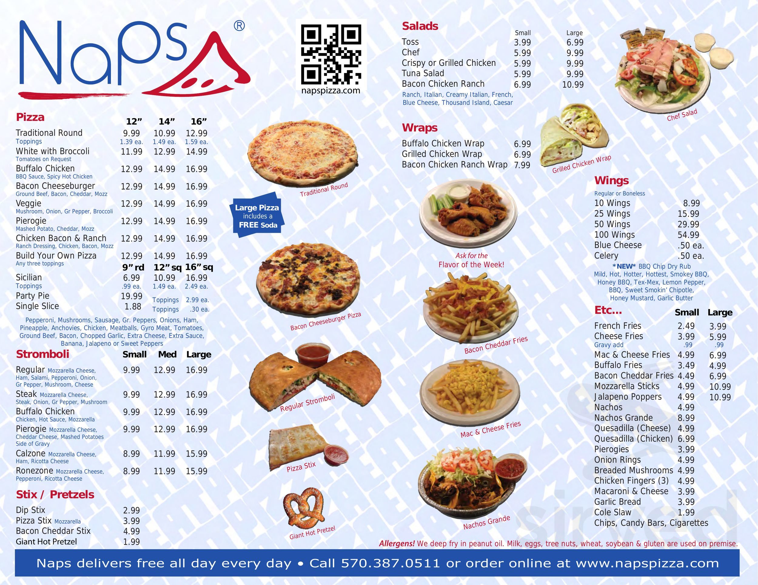 Naps Pizza menu in Bloomsburg, Pennsylvania