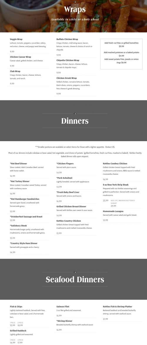 Kettles Back Home Cookin' Clifford menu in Clifford, Ontario, Canada