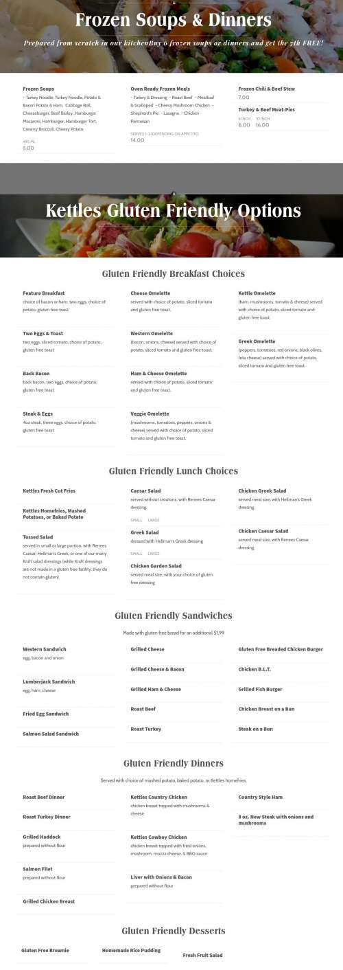 Kettles Back Home Cookin' Clifford menu in Clifford, Ontario, Canada