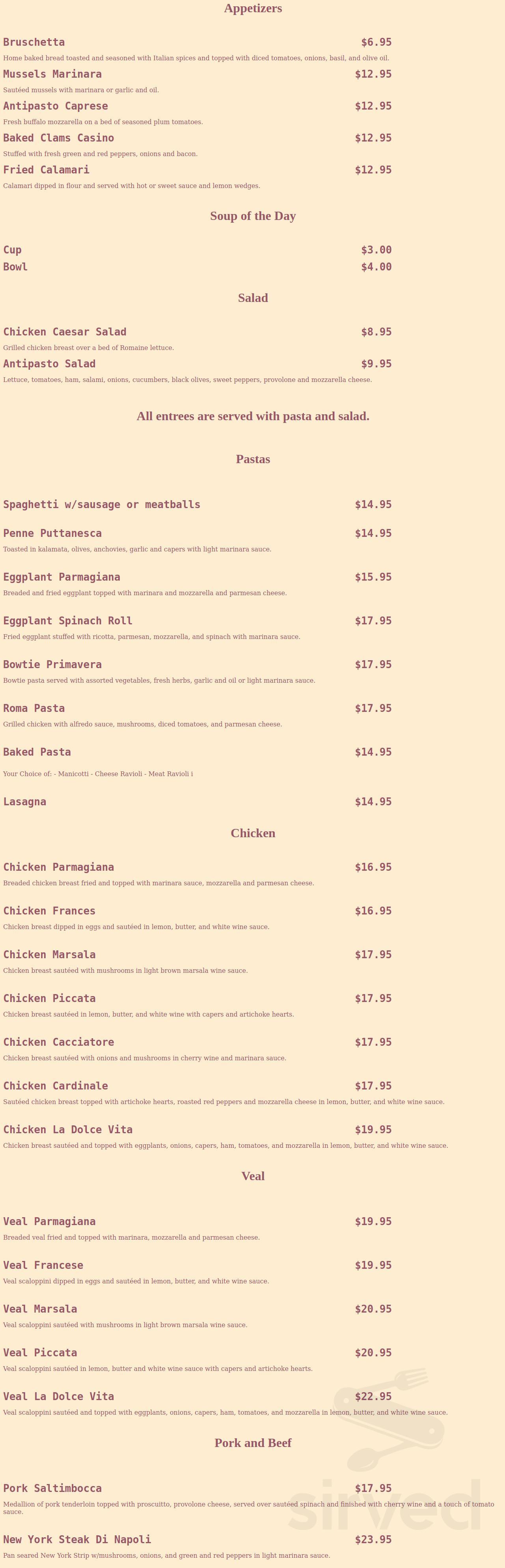 Dolce Vita Italian Restaurant menu in Camp Hill, Pennsylvania