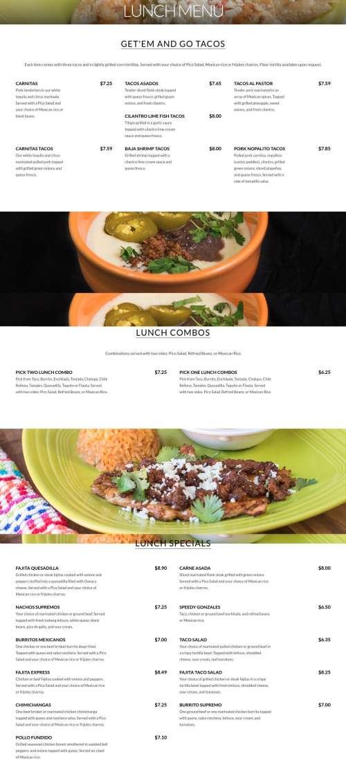 Casa Linda Mexican Restaurant Irmo menu in Columbia, South Carolina, USA