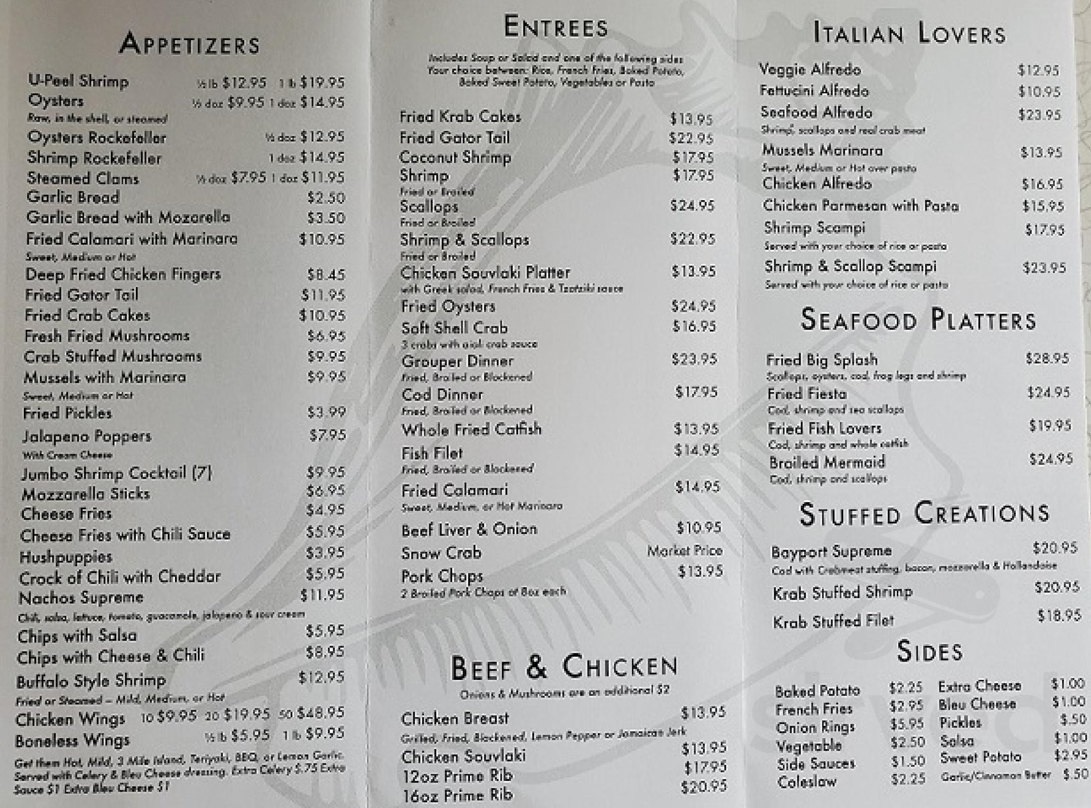 Menu for Bayport Inn in Spring Hill, FL | Sirved