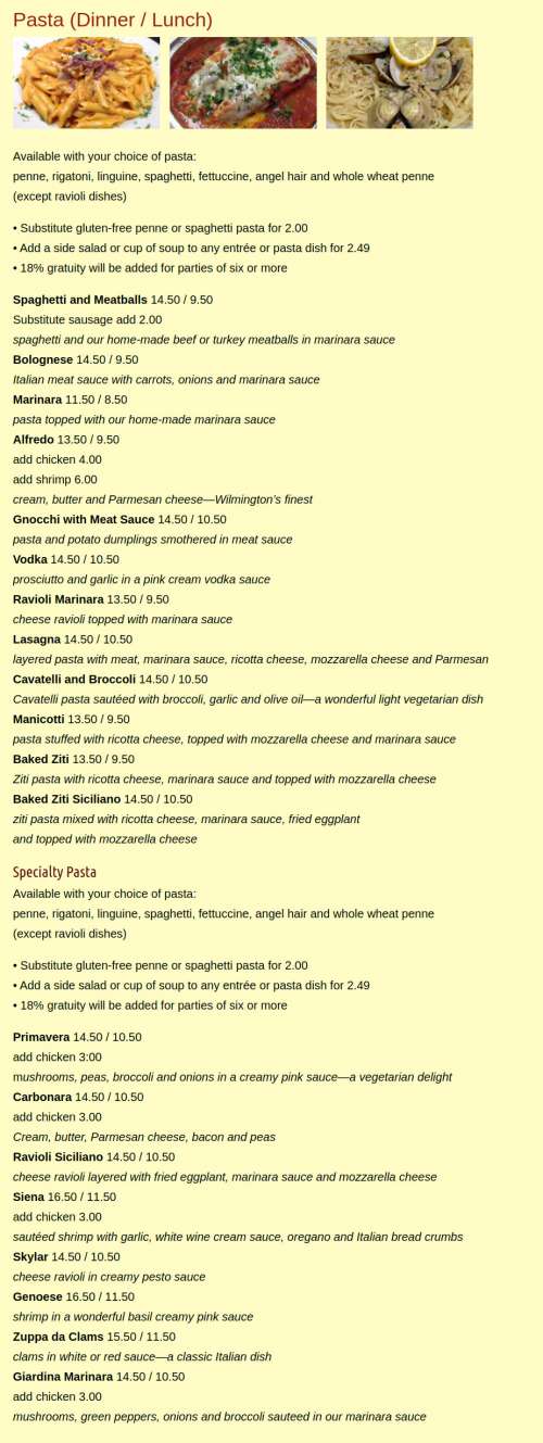 Antonio's Pizza And Pasta menu in Wilmington, North Carolina, USA