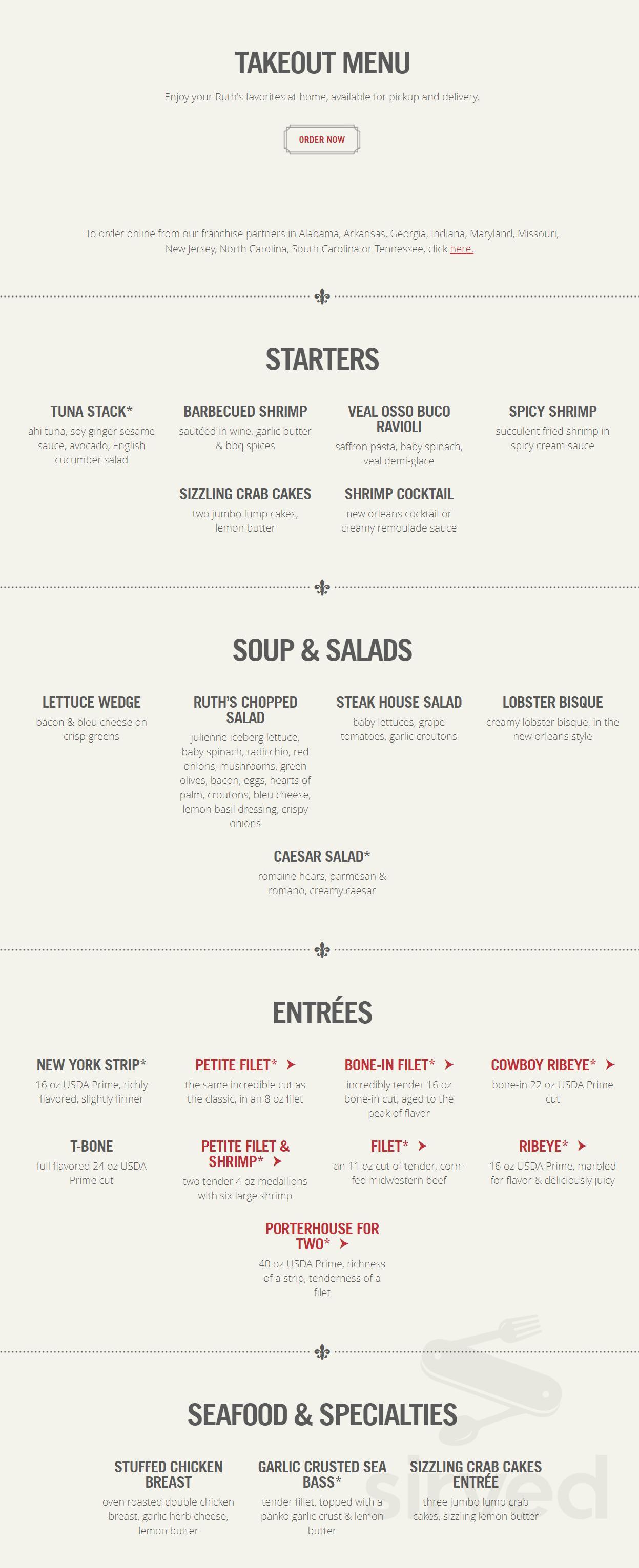 Ruths Chris Steak House Chesterfield Menu