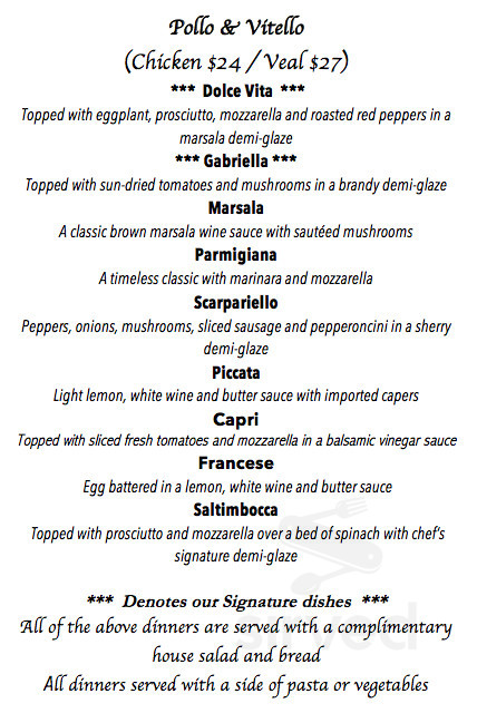Roberto S Dolce Vita Menu In Long Beach New Jersey Usa