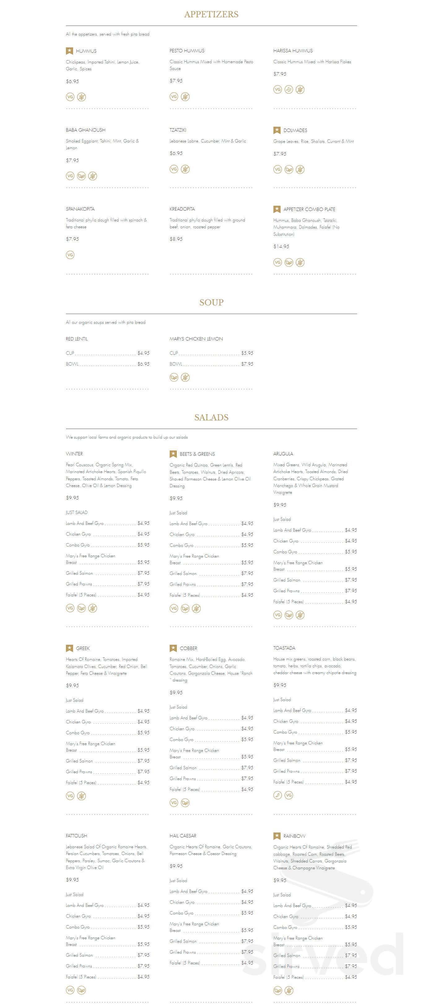 Mediterranean Kitchen menu in Burlingame, California, USA