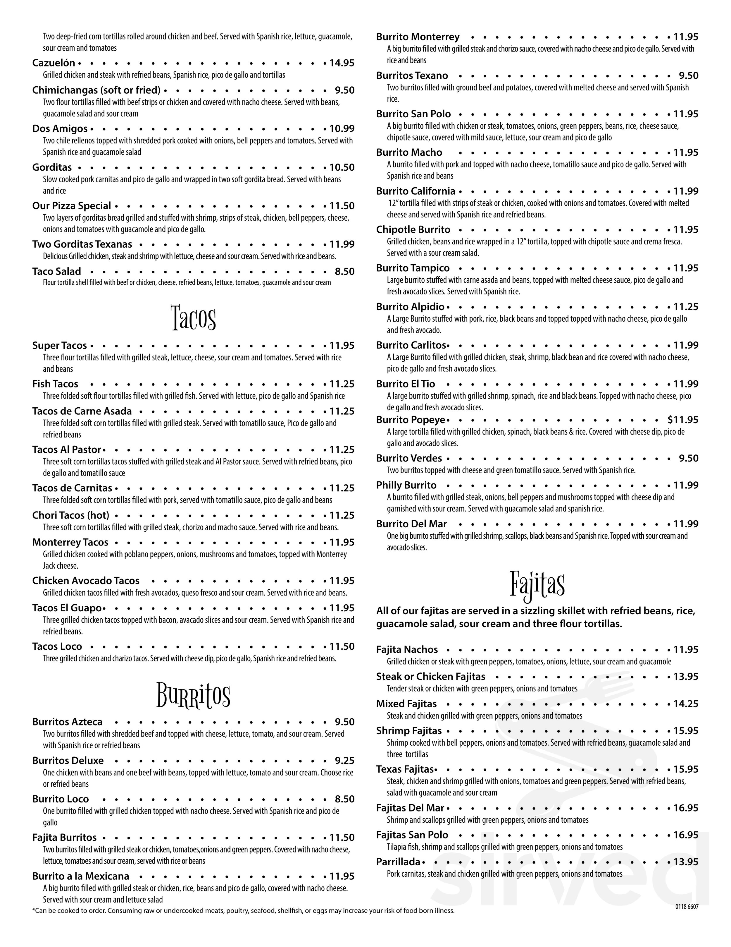 Mi Jalisco menu in Urbanna, Virginia
