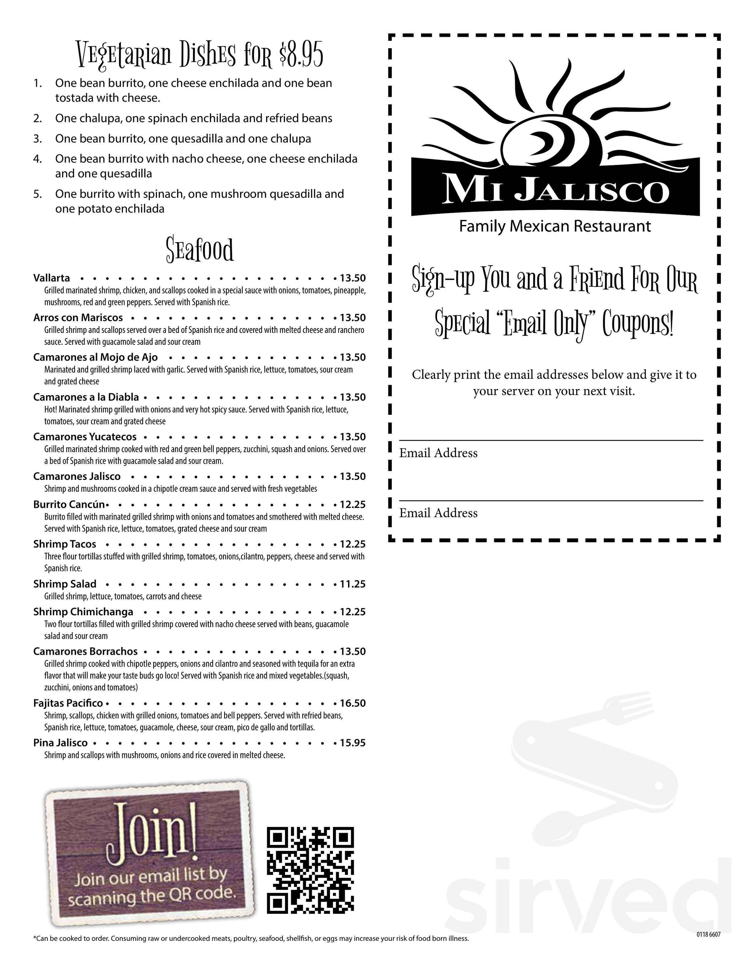 Mi Jalisco menu in Urbanna, Virginia