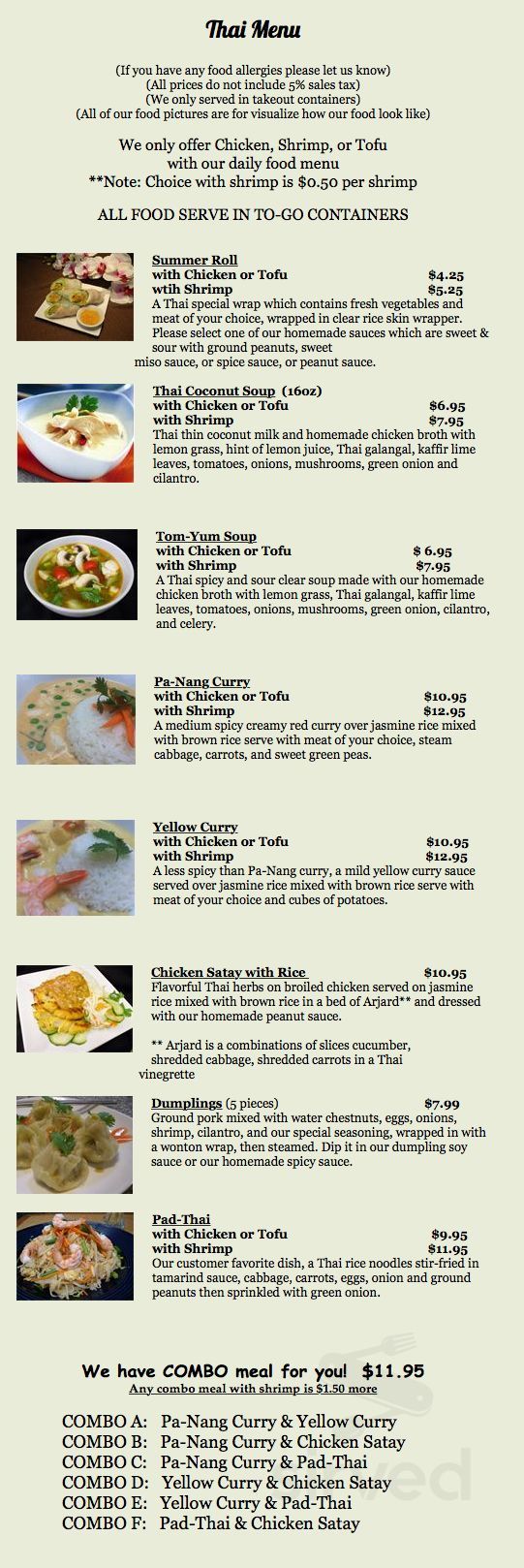 Suwanna Thai Cafe menus in Juneau, Alaska, United States