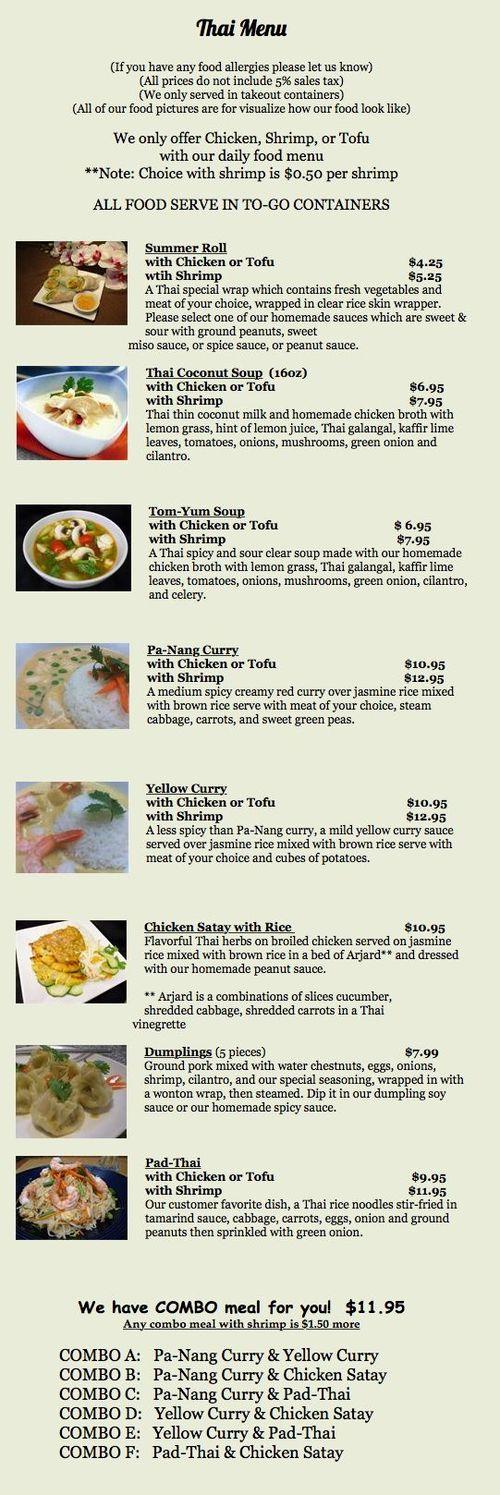 Suwanna Thai Cafe menu in Juneau, Alaska, USA