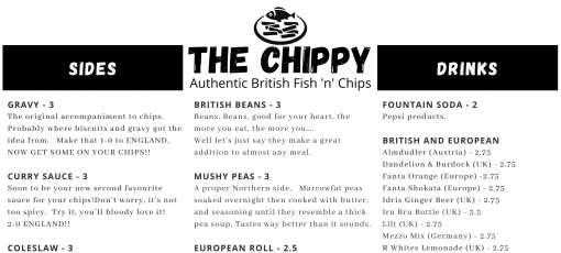 Menu for The Chippy - Authentic British Fish 'n' Chips in Colorado ...