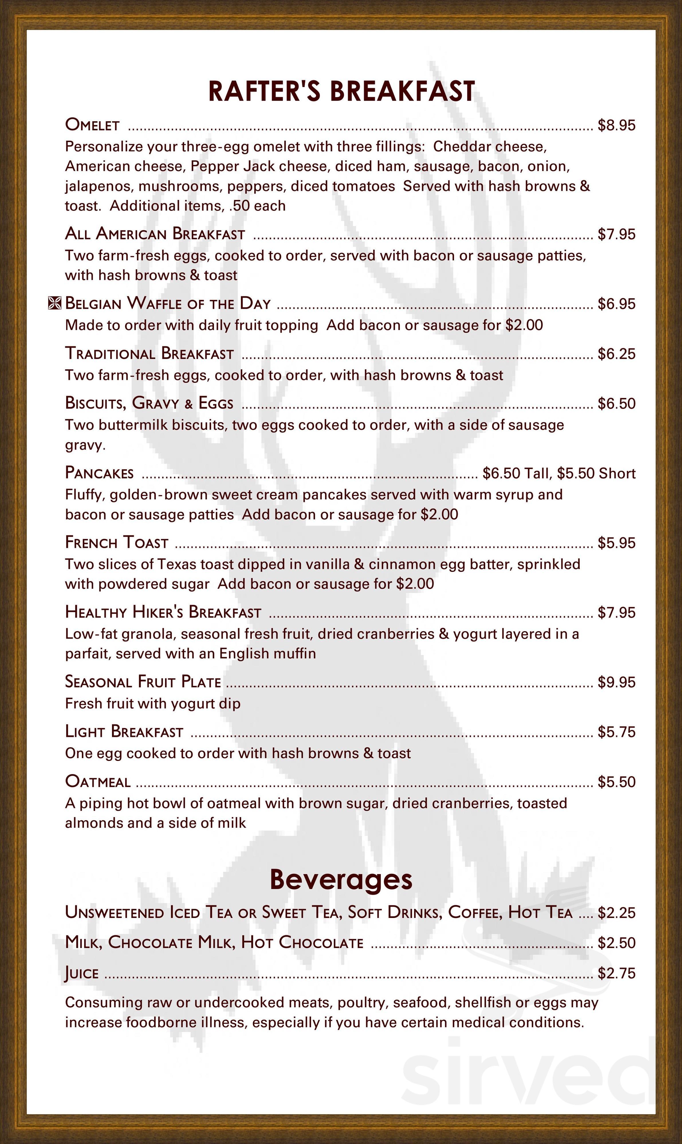 Rafter s Restaurant At Deer Creek Lodge Menus In Mt Sterling Ohio 