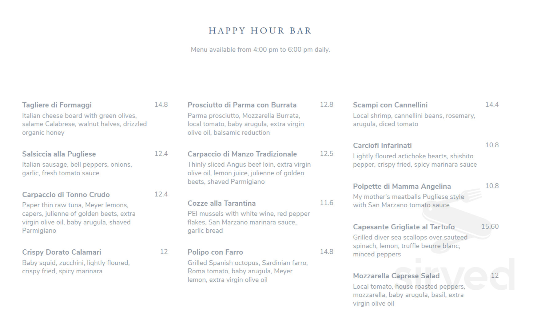 Nunzio Restaurant + Bar menus in Hilton Head Island, South Carolina