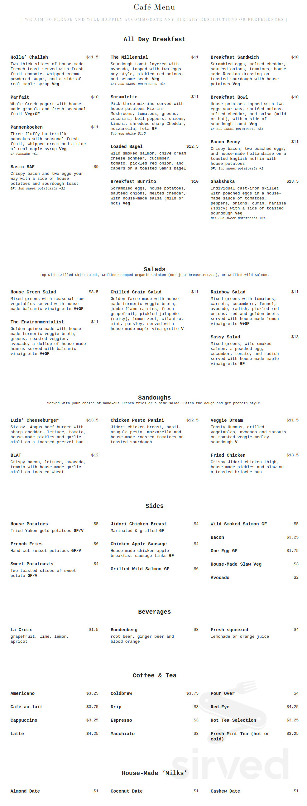 Duidough Cafe & Cookie Lab menu in Los Angeles, California