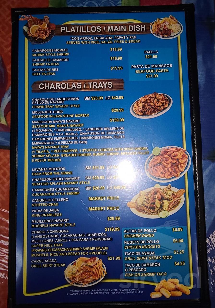 Mayas Nayarit Restaurant menu in Chicago, Illinois, USA